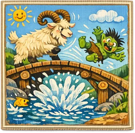 Big Billy Goat sending the troll into the river with a splash