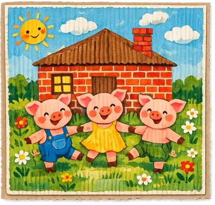 The three pigs dancing outside the brick house